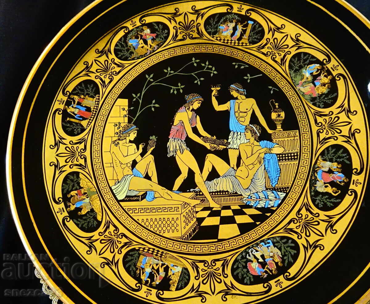 Ελληνική πορσελάνινη πιατέλα, Θεοί, 24 καράτια χρυσός, 29 εκ Ελληνική πορσελάνινη πιατέλα, Θεοί, 24 καράτια χρυσός, 29 εκ