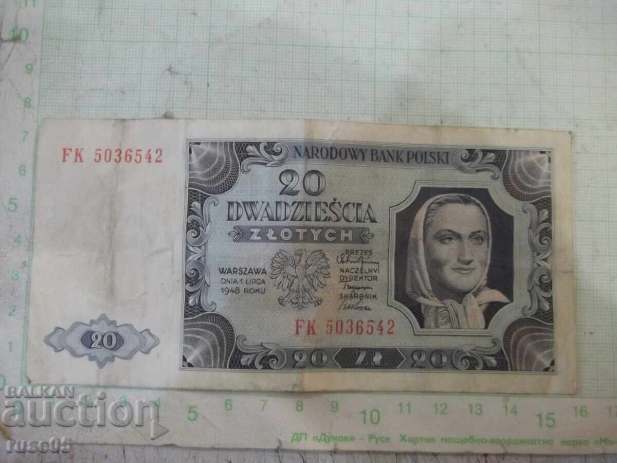 Банкнота "20 DWADZIEŚCIA ZŁOTYCH - 1948 г."