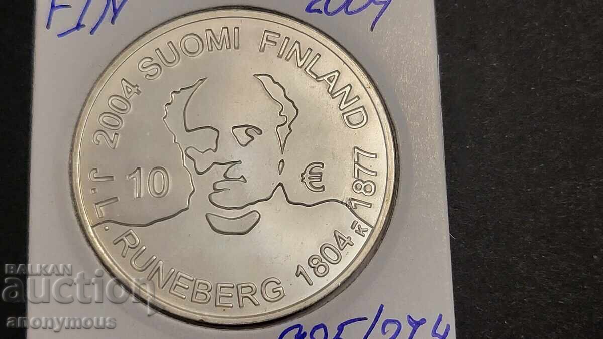 Silver Coin 10 Euro Finland 2004 Johan Runeberg Silver Coin 10 Euro Finland 2004 Johan Runeberg