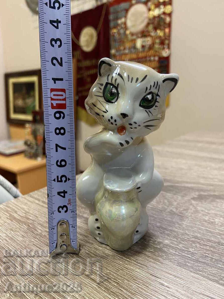 Figurină de porțelan „Pisică cu cană” - 6