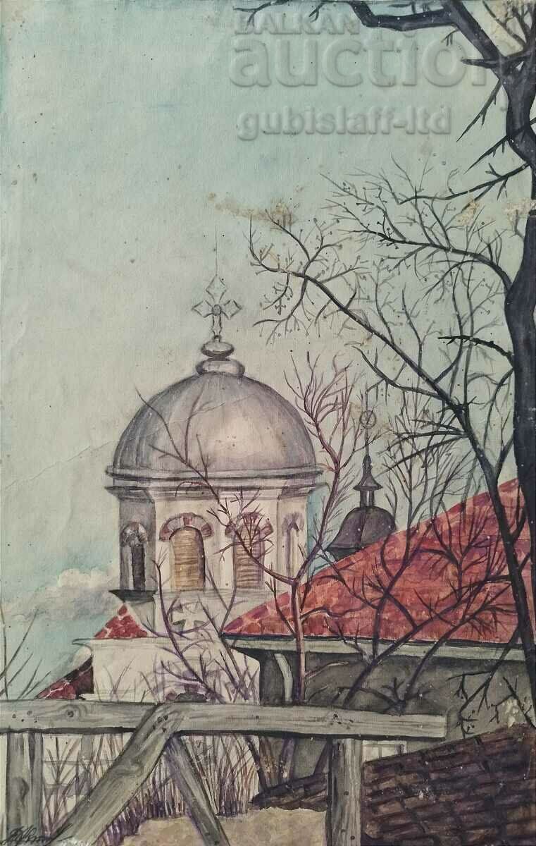 Картина "Църквата Св. Георги"- Русе, 1950-те г. с цена 250.00 лв. | € 127.82