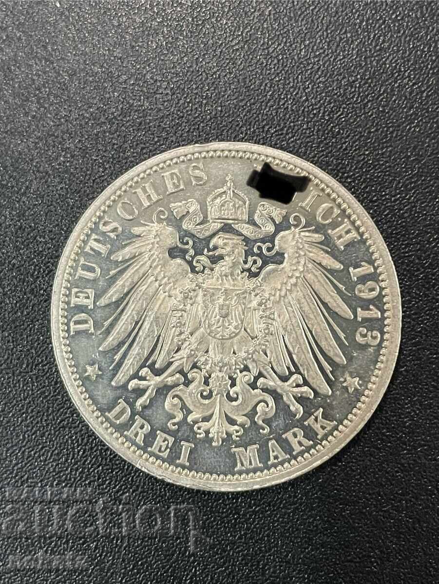 Γερμανική Αυτοκρατορία, 3 Μάρκα 1913, Σαξονία - Ματ-Γυαλάδα με τιμή 320.00 BGN | € 163.61
