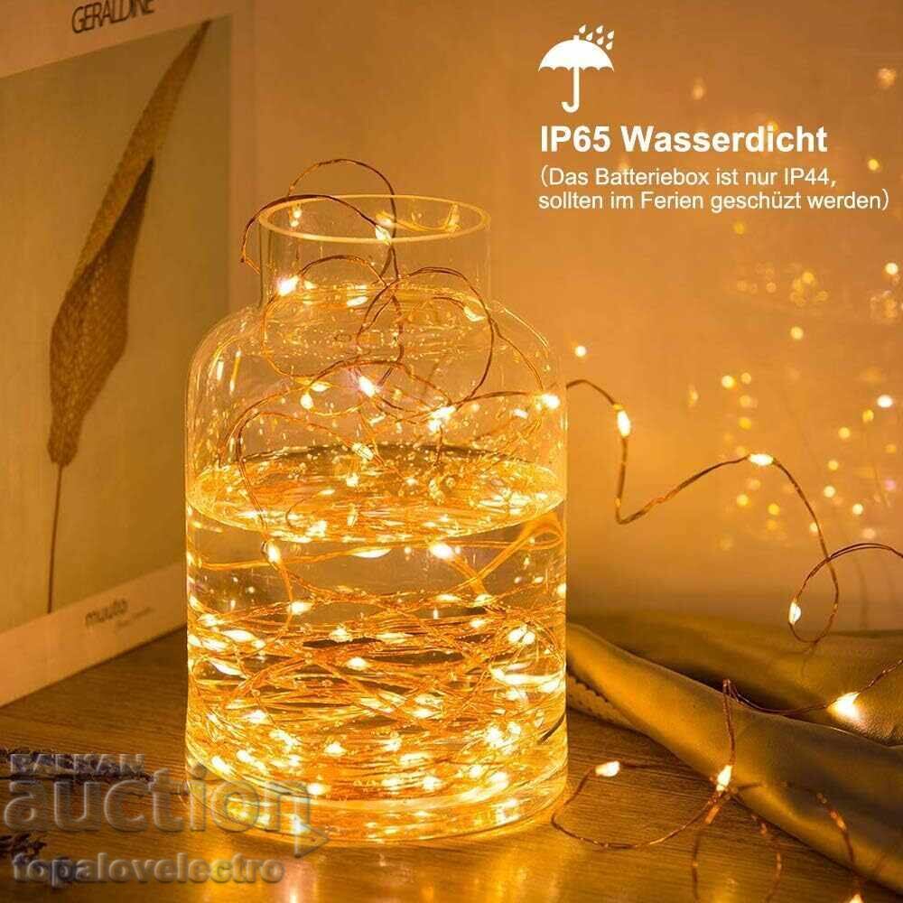 ΝΕΟ! Χάλκινη σειρά φώτων με μπαταρίες και τηλεχειριστήριο, 10μ με τιμή 11.00 BGN | € 5.62