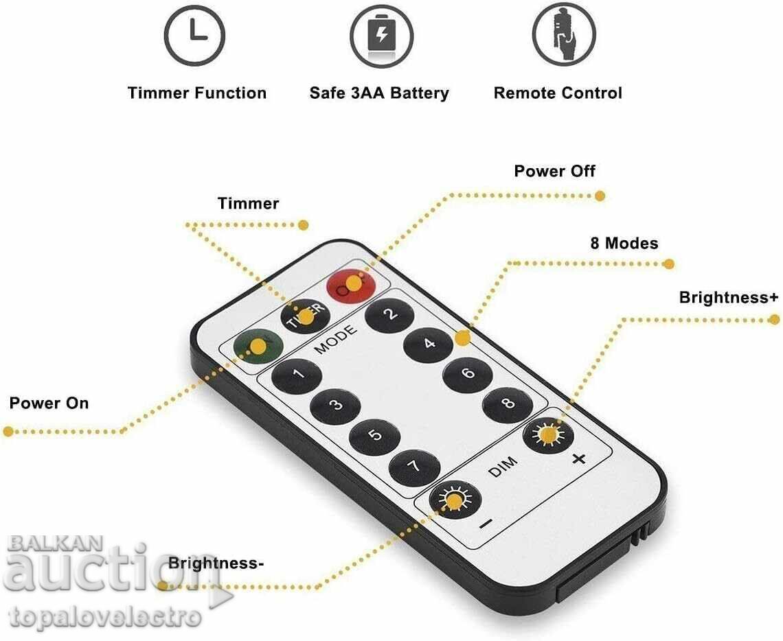 Δημοπρασία ΝΕΟ! Χάλκινη σειρά φώτων με μπαταρίες και τηλεχειριστήριο, 10μ