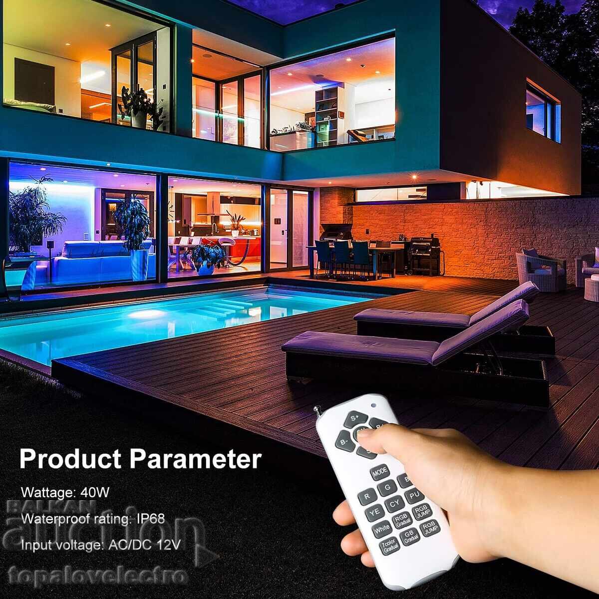 Παράδοση ΝΕΟ! RGB LED φωτισμός για πισίνα – 40W με τηλεχειριστήριο