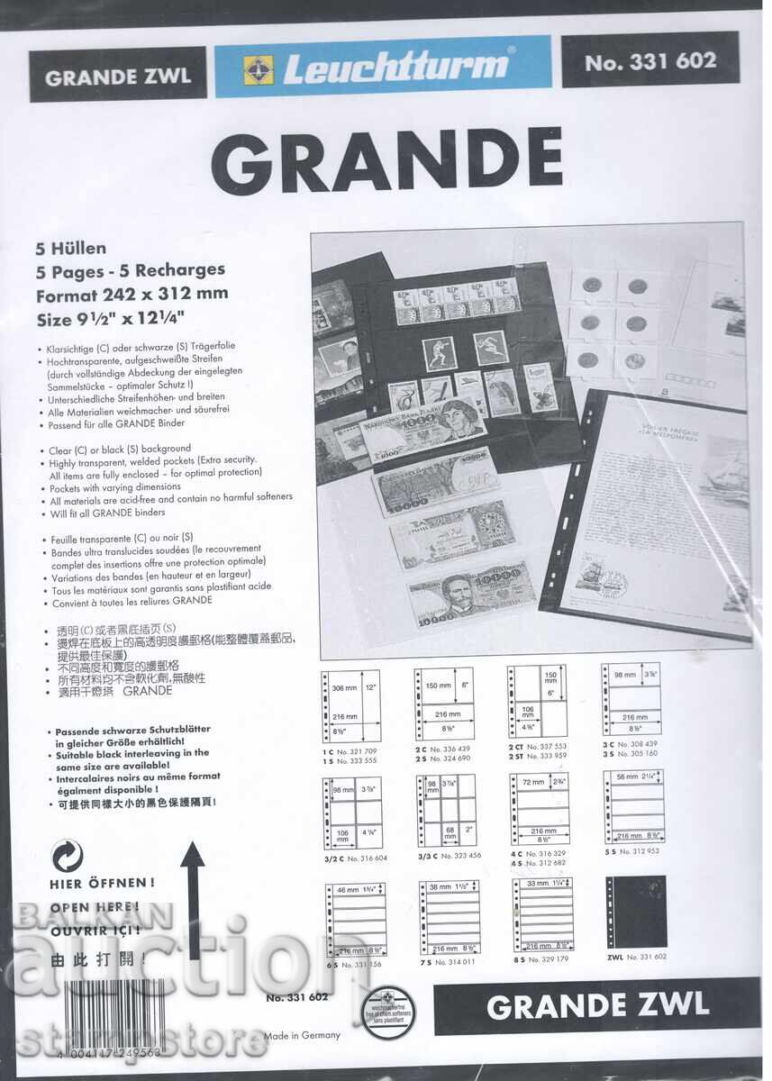 Pack of 5 black interleaf sheets from the GRANDE system