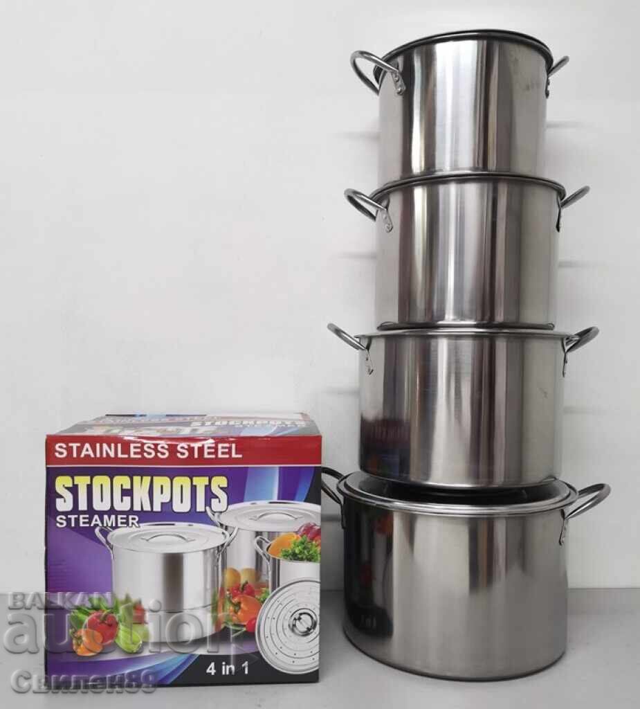Κατσαρόλες από ανοξείδωτο χάλυβα, 4 τεμάχια / ΥΛΙΚΟ: ΑΝΟΞΕΙΔΩΤΟ