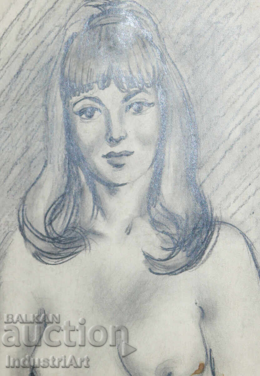 Beautiful pencil drawing, female portrait, nude body with price 100.00 BGN | € 51.13