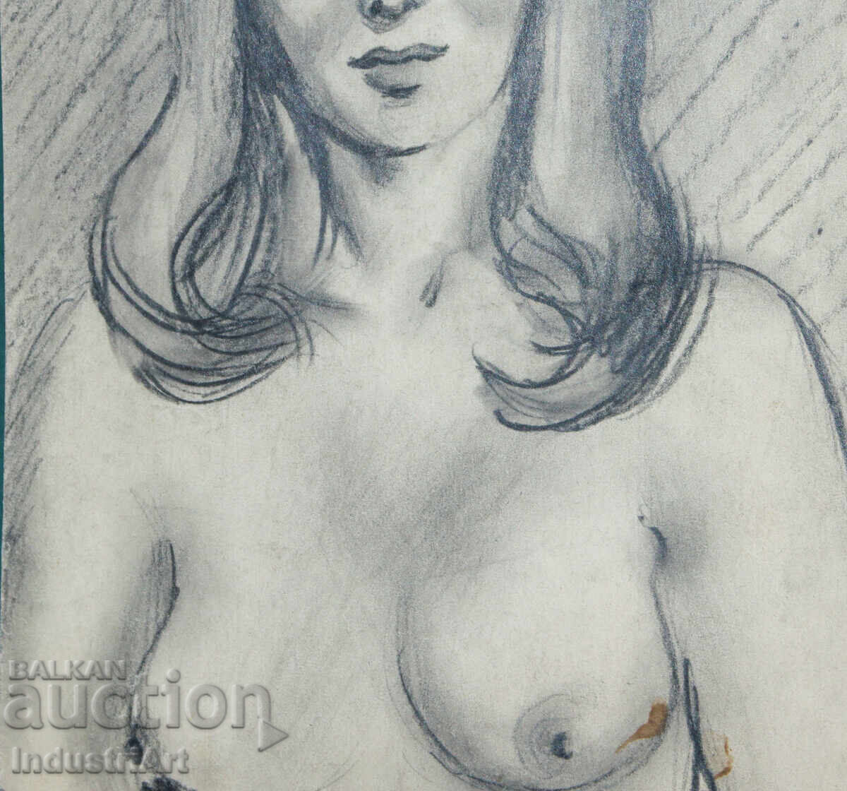 Beautiful pencil drawing, female portrait, nude body - 5