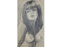 Desen vechi, frumos, creion, portret feminin, corp gol