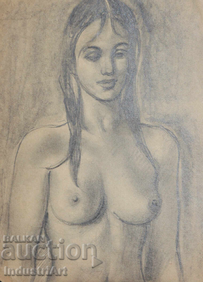 Auction Old beautiful pencil drawing female portrait nude body Auction Old beautiful pencil drawing female portrait nude body