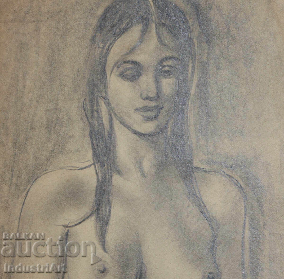 Delivery of Old beautiful pencil drawing female portrait nude body Delivery of Old beautiful pencil drawing female portrait nude body