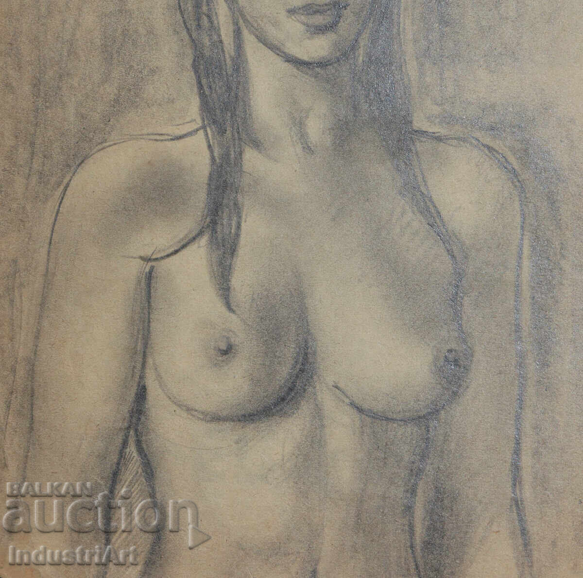Old beautiful pencil drawing female portrait nude body - 5 Old beautiful pencil drawing female portrait nude body - 5