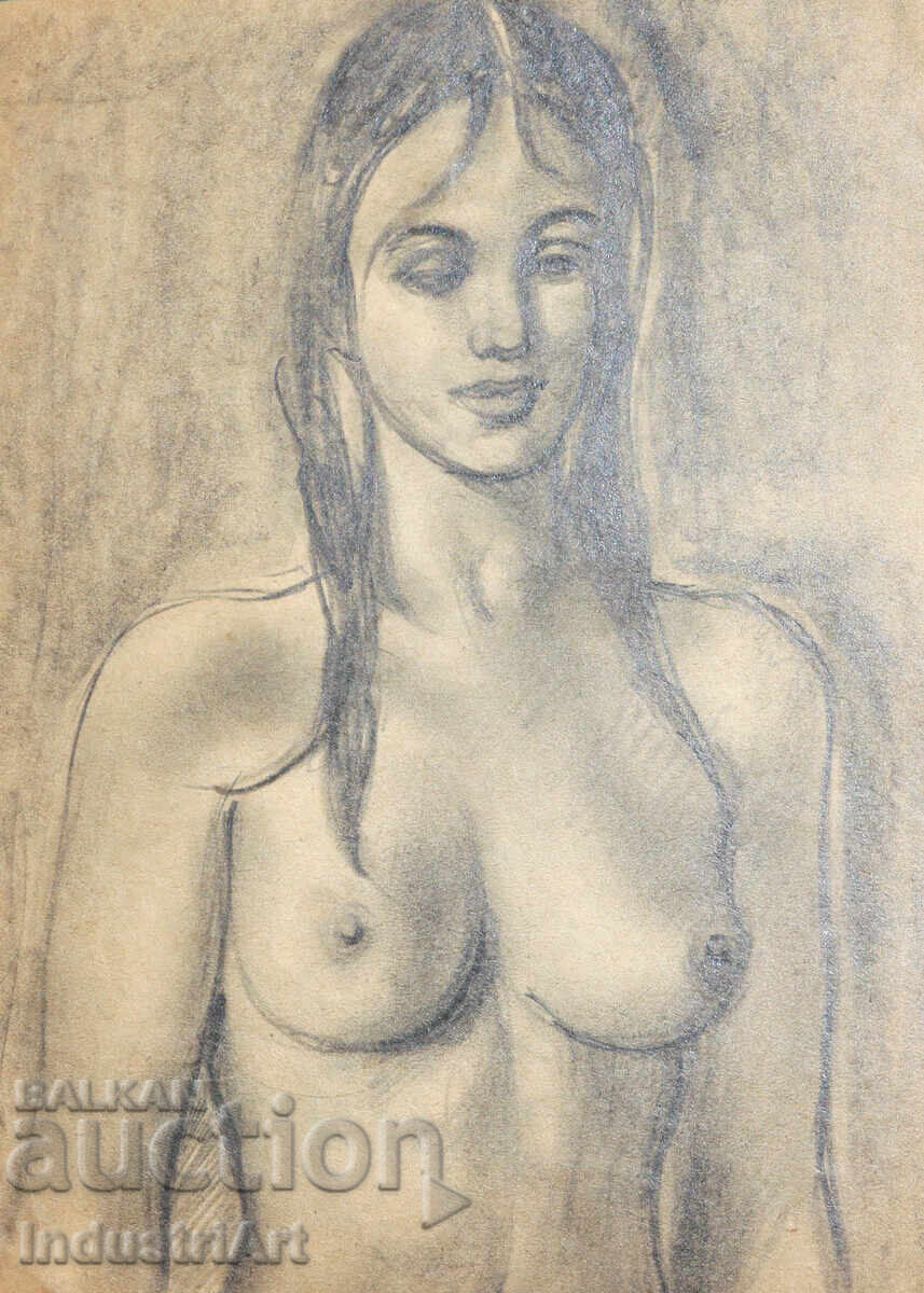 Old beautiful pencil drawing female portrait nude body Old beautiful pencil drawing female portrait nude body
