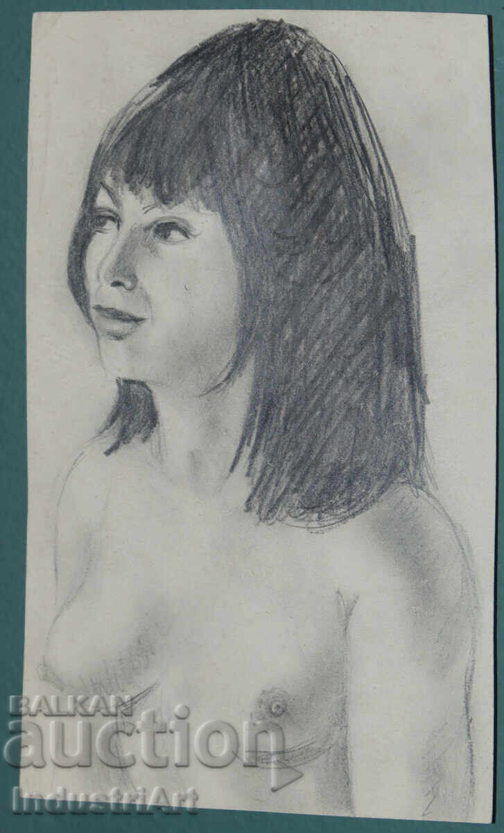 Аукцион Стара красива рисунка молив женски портрет голо тяло