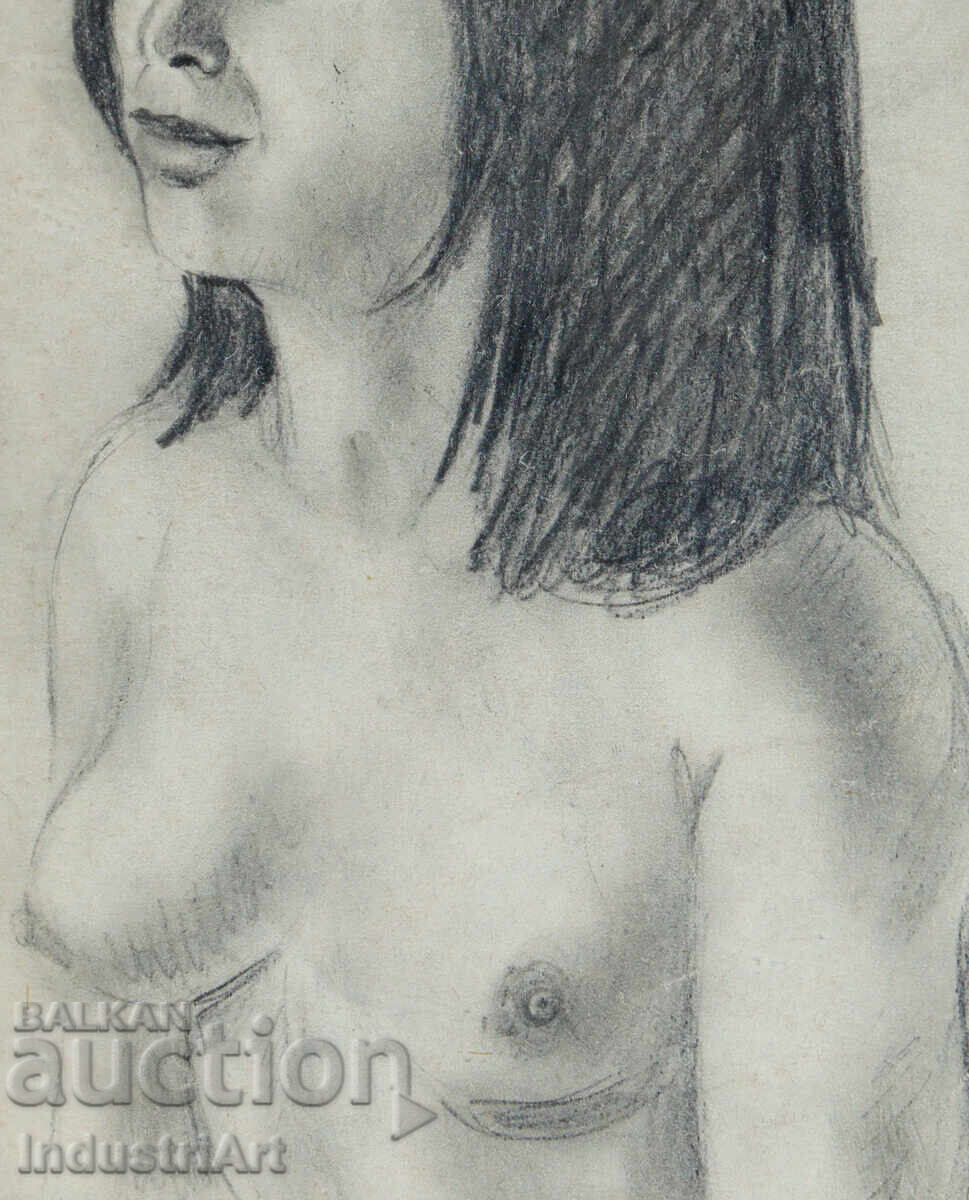 Стара красива рисунка молив женски портрет голо тяло - 5
