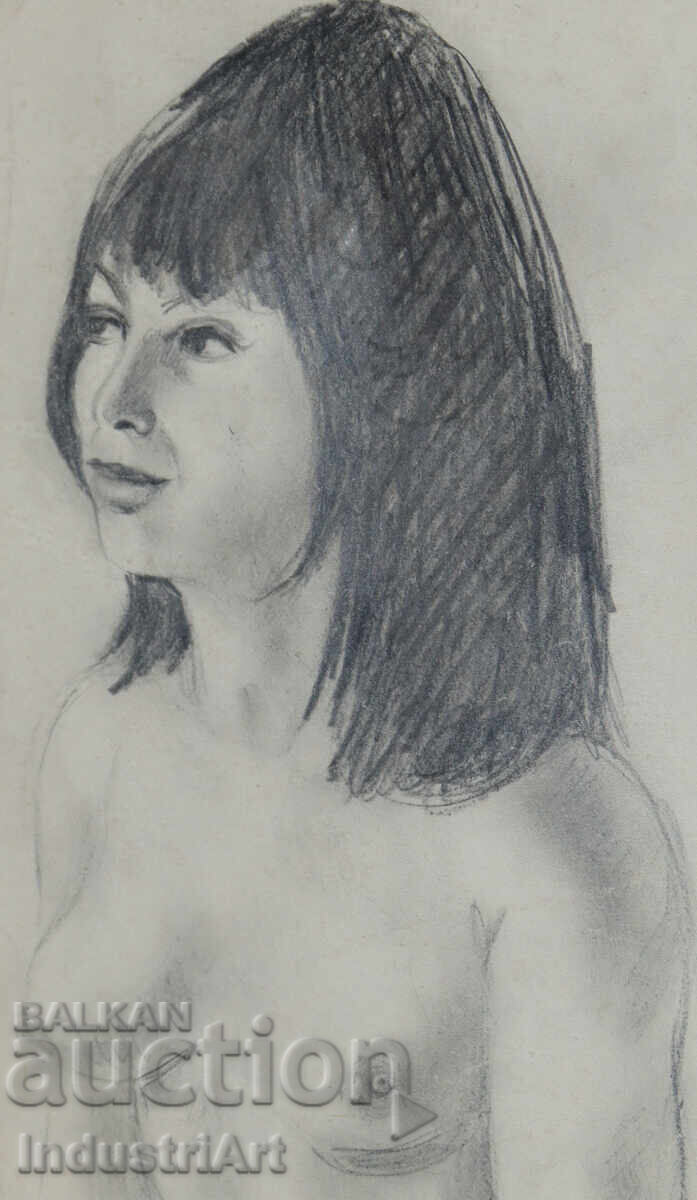 Стара красива рисунка молив женски портрет голо тяло