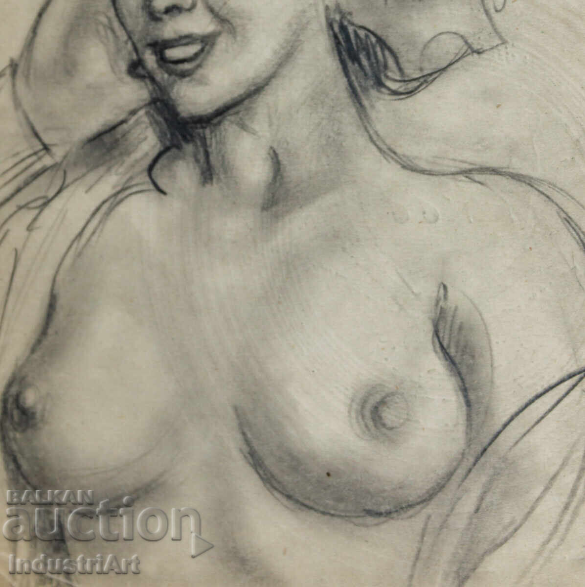 Old beautiful pencil drawing female portrait nude body - 5 Old beautiful pencil drawing female portrait nude body - 5