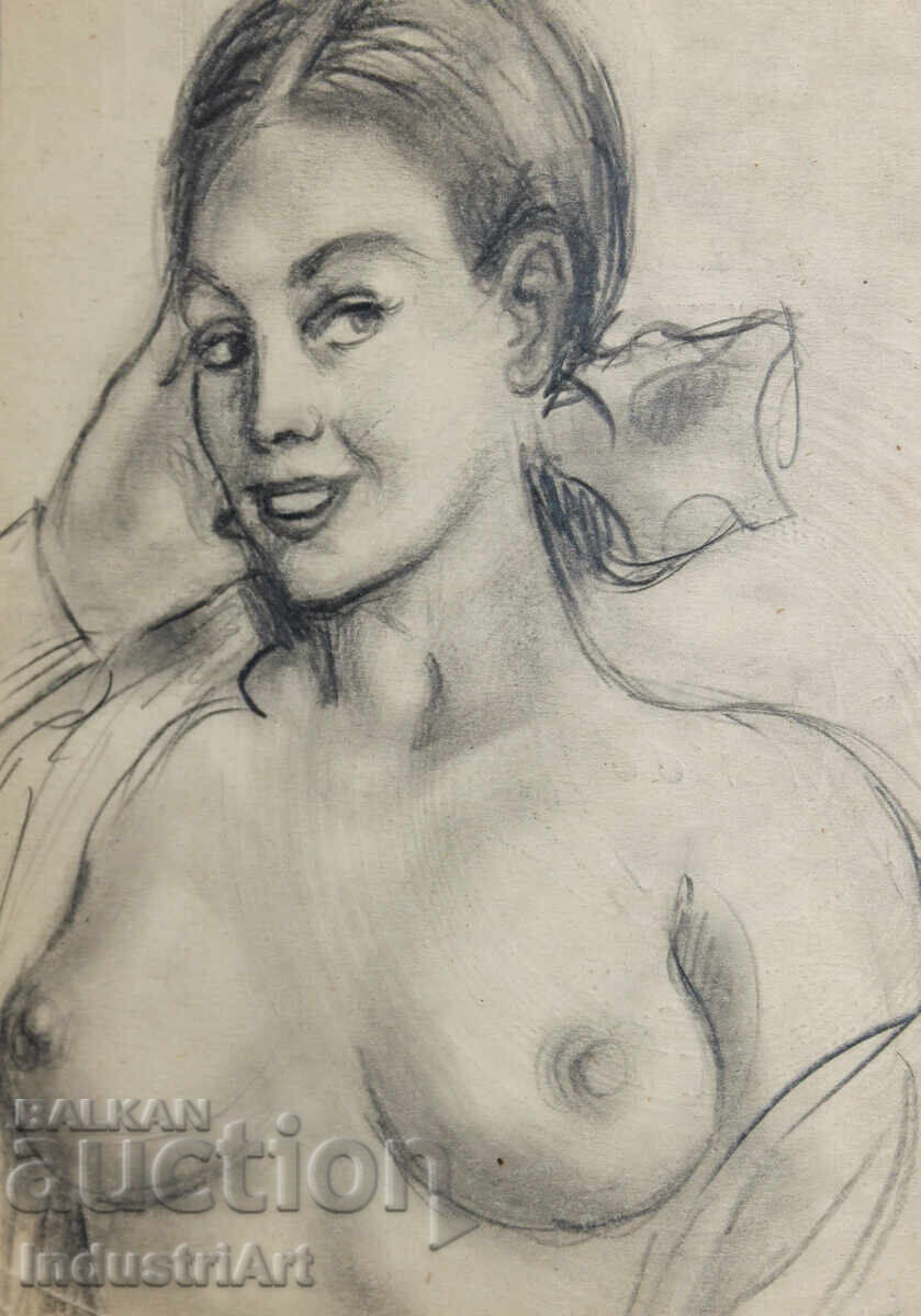 Old beautiful pencil drawing female portrait nude body Old beautiful pencil drawing female portrait nude body