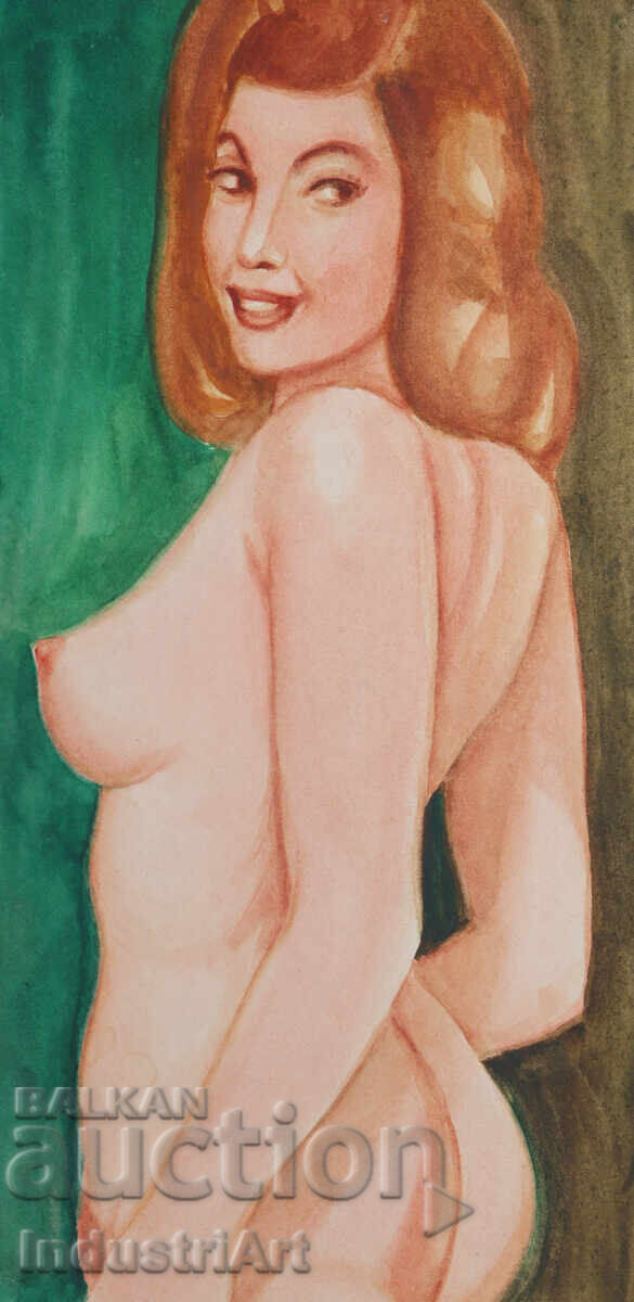 Erotic watercolor painting female portrait nude body with price 100.00 BGN | € 51.13