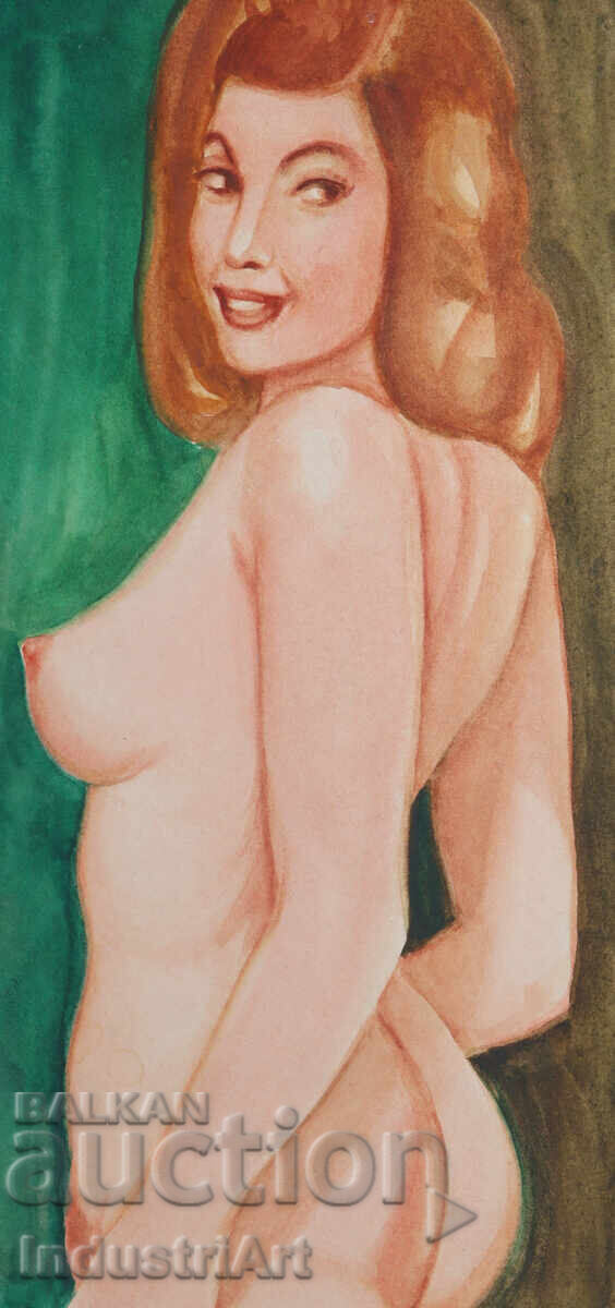 Auction  Erotic watercolor painting female portrait nude body