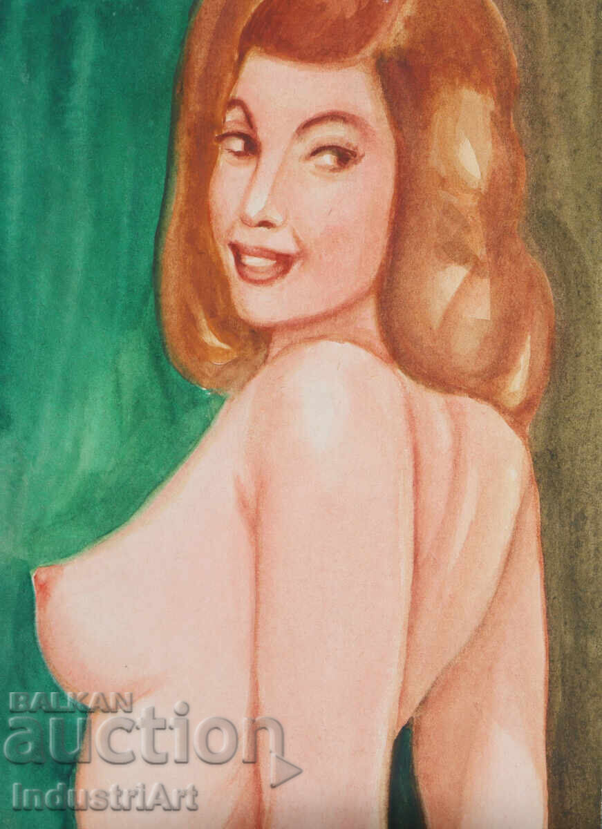 Delivery of Erotic watercolor painting female portrait nude body