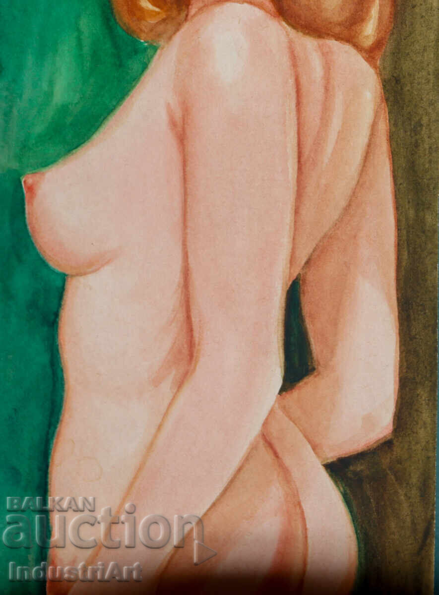Erotic watercolor painting female portrait nude body - 5
