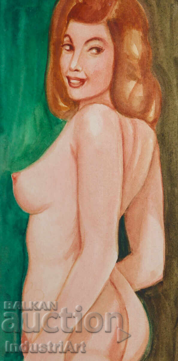 Erotic watercolor painting female portrait nude body