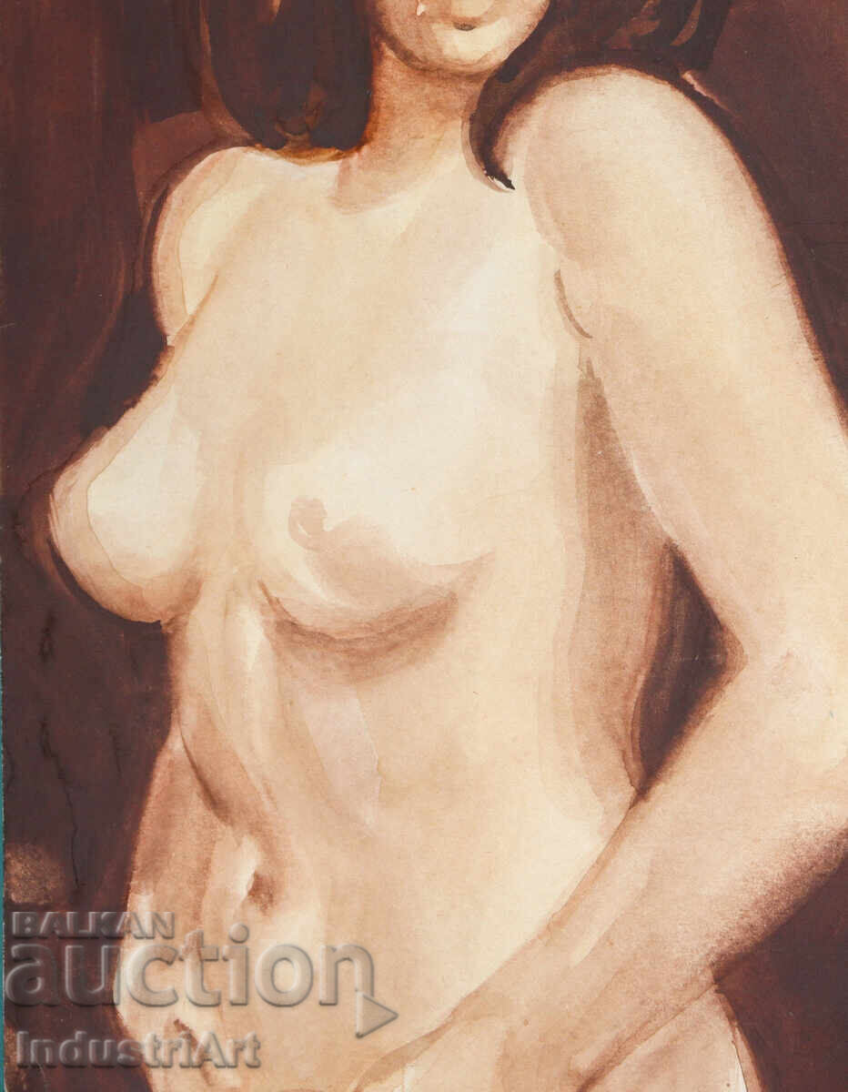 Erotic watercolor painting female portrait nude body - 5