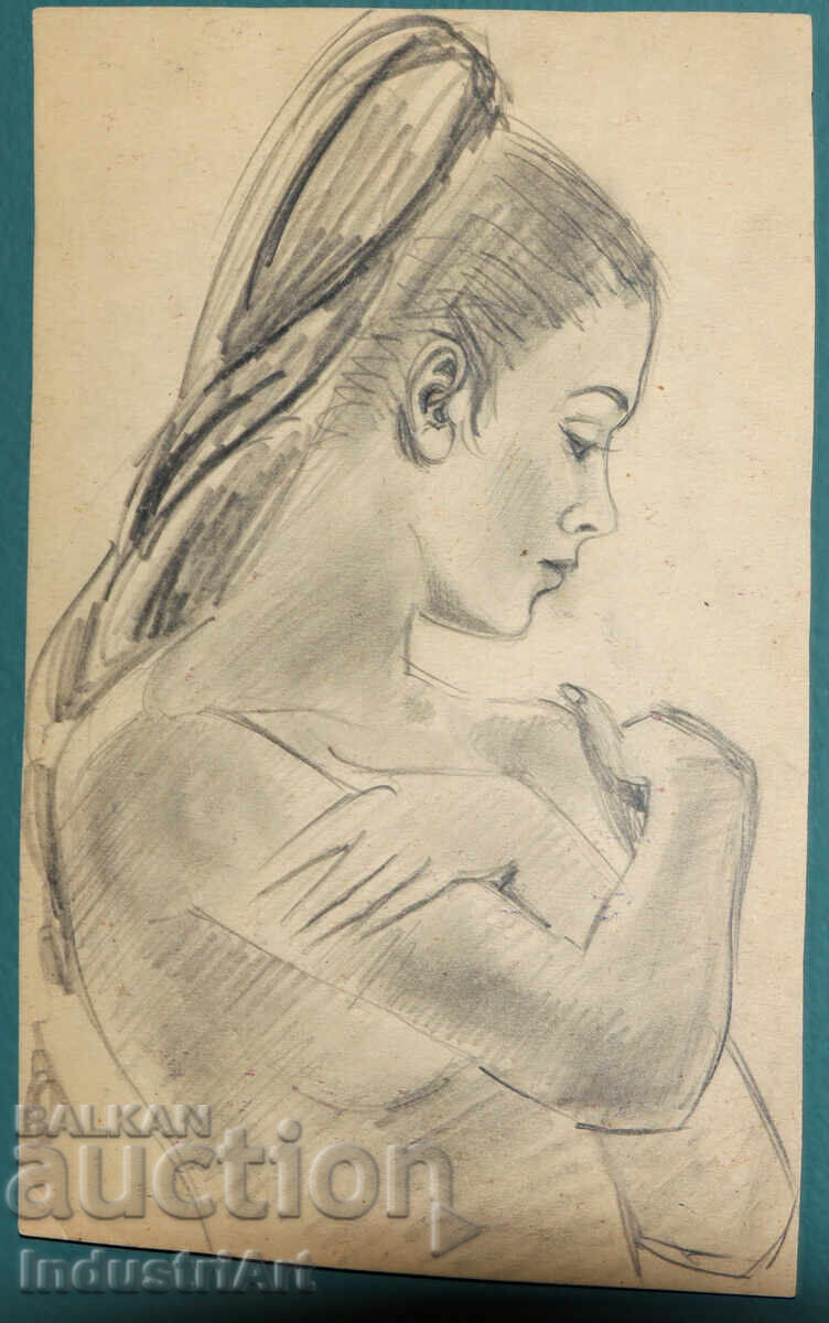 Livrarea Desen vechi, frumos, creion, portret feminin, corp gol Livrarea Desen vechi, frumos, creion, portret feminin, corp gol
