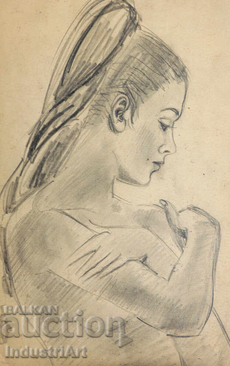 Desen vechi, frumos, creion, portret feminin, corp gol Desen vechi, frumos, creion, portret feminin, corp gol