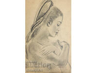 Desen vechi, frumos, creion, portret feminin, corp gol