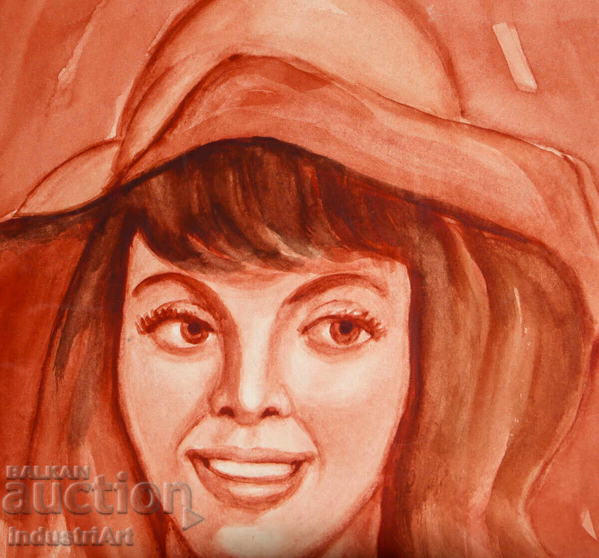 Παράδοση Όμορφη ακουαρέλα γυναικείο πορτρέτο με καπέλο