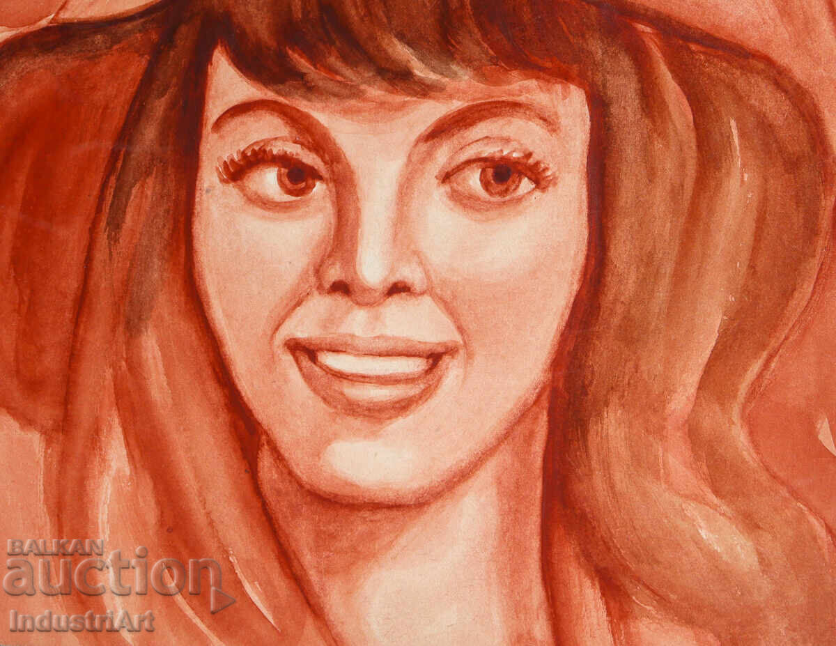 Όμορφη ακουαρέλα γυναικείο πορτρέτο με καπέλο - 5