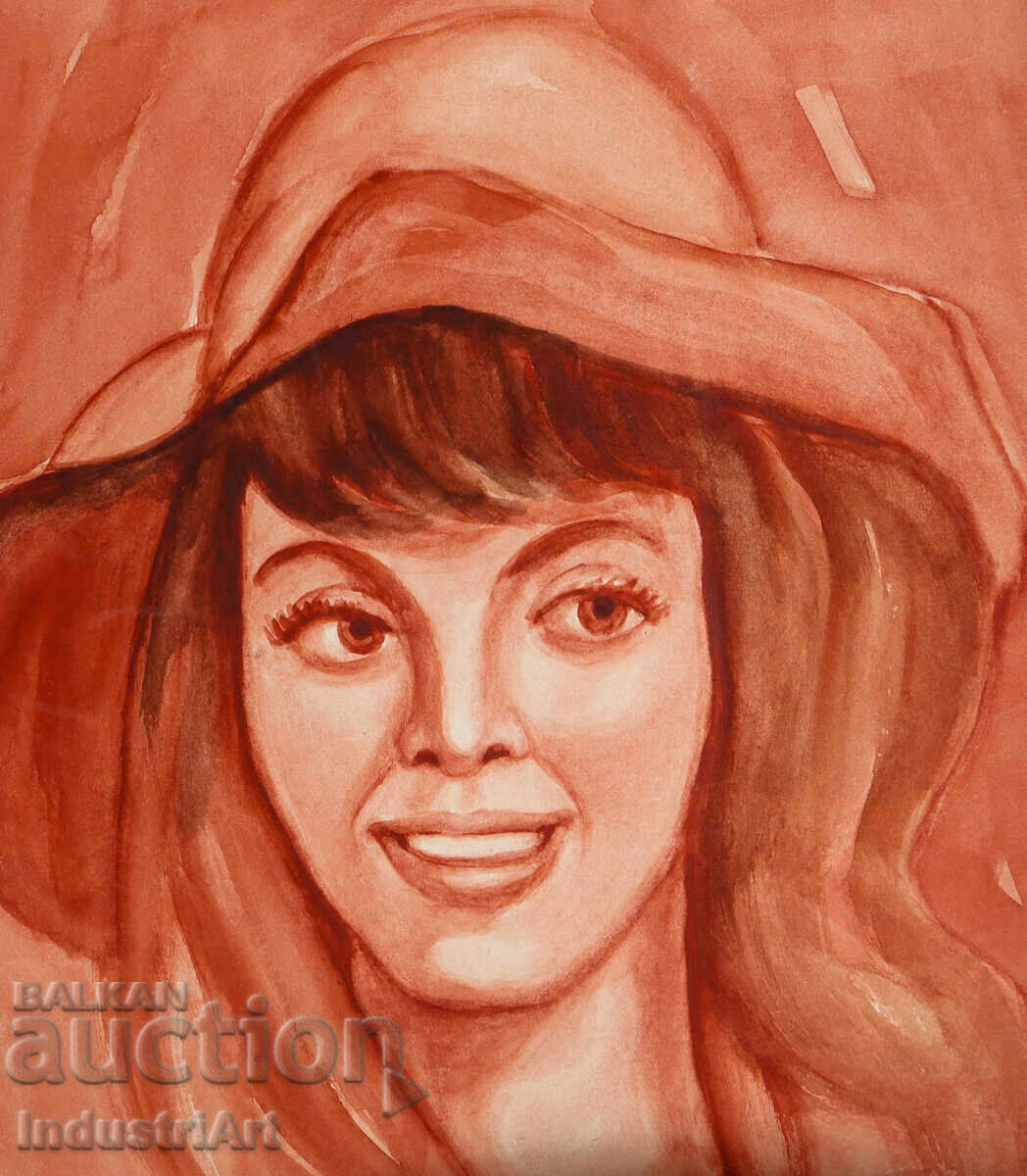 Όμορφη ακουαρέλα γυναικείο πορτρέτο με καπέλο