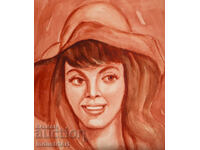 Beautiful watercolor painting, female portrait with a hat