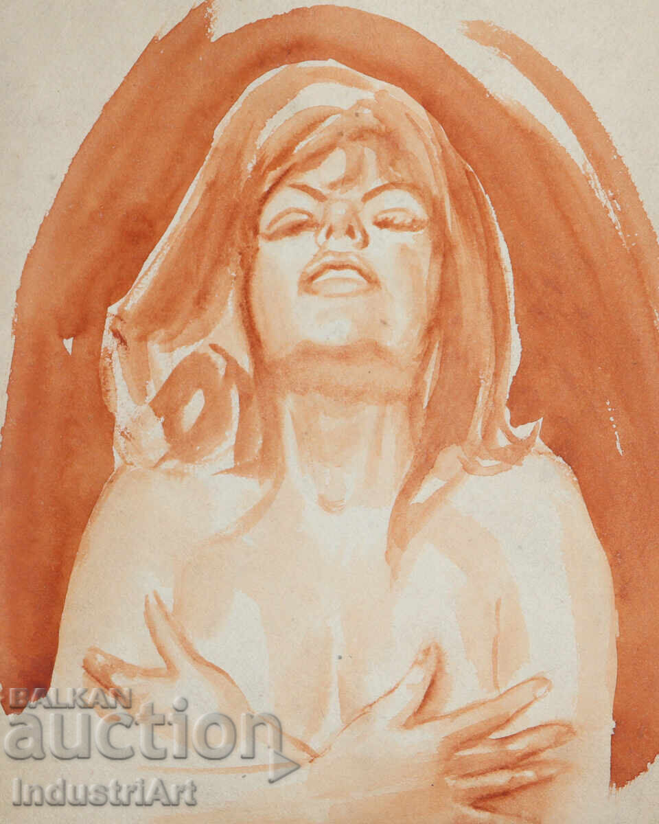 Erotic watercolor painting female portrait nude body with price 100.00 BGN | € 51.13