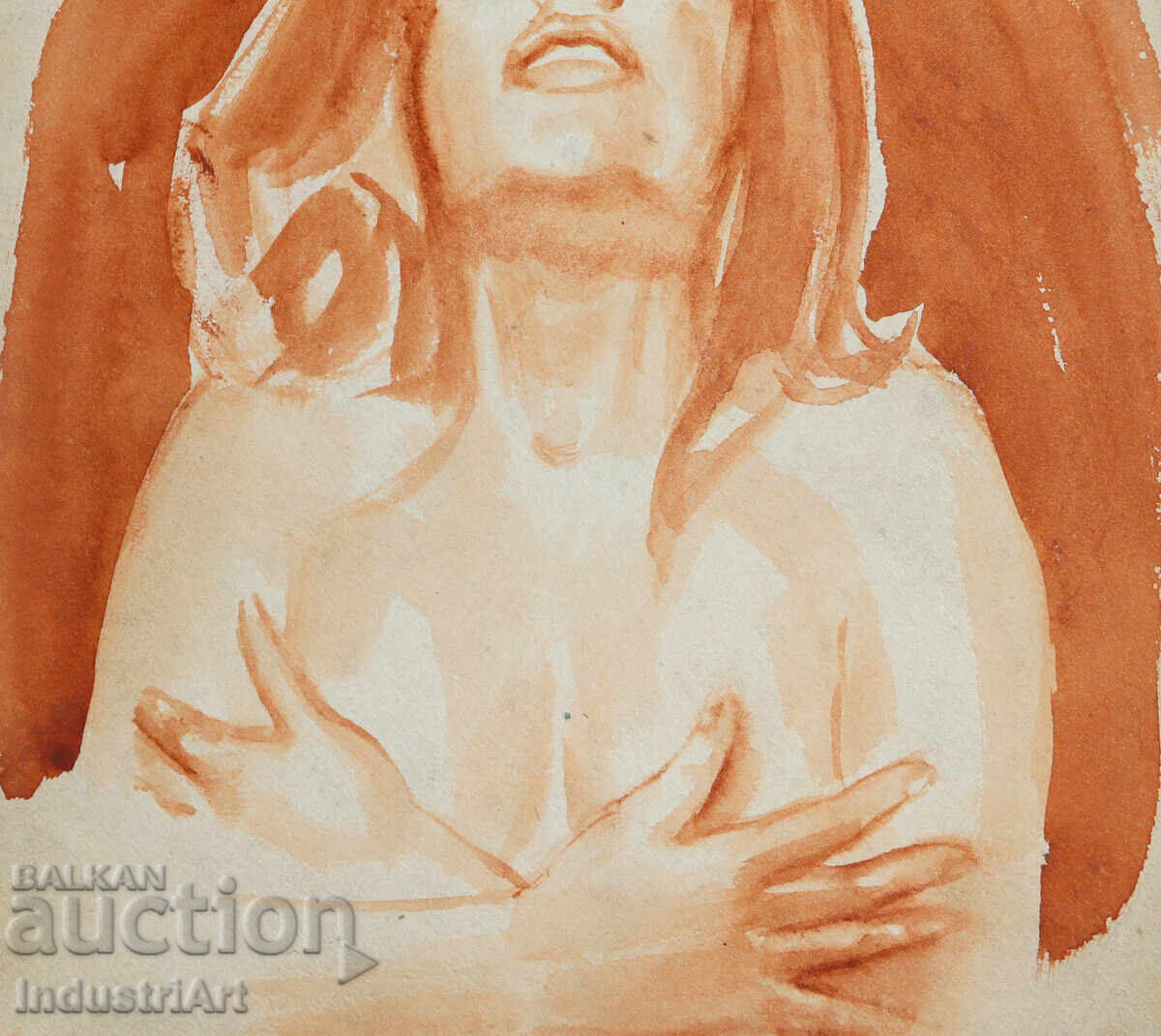 Erotic watercolor painting female portrait nude body - 5