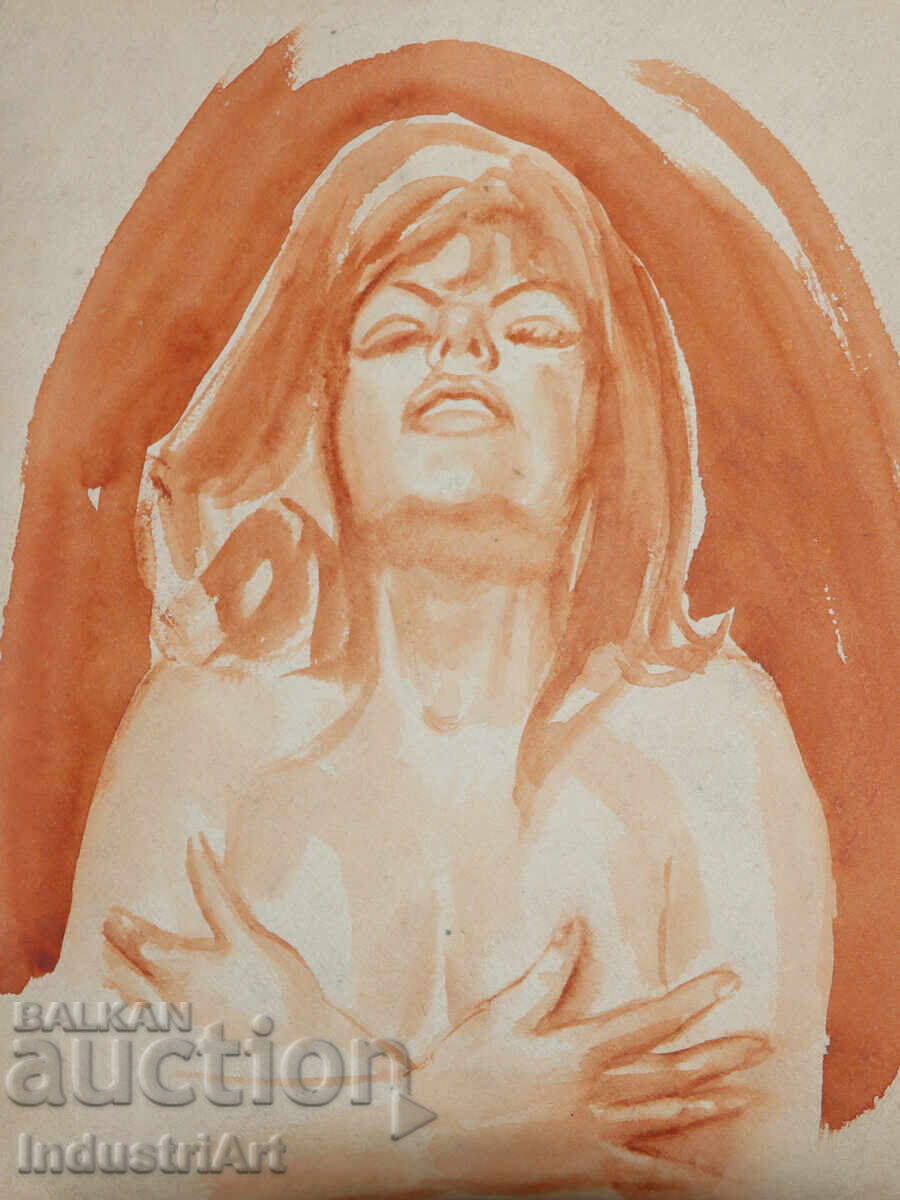 Erotic watercolor painting female portrait nude body