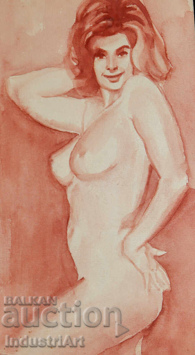 Erotic watercolor painting female portrait nude body with price 100.00 BGN | € 51.13