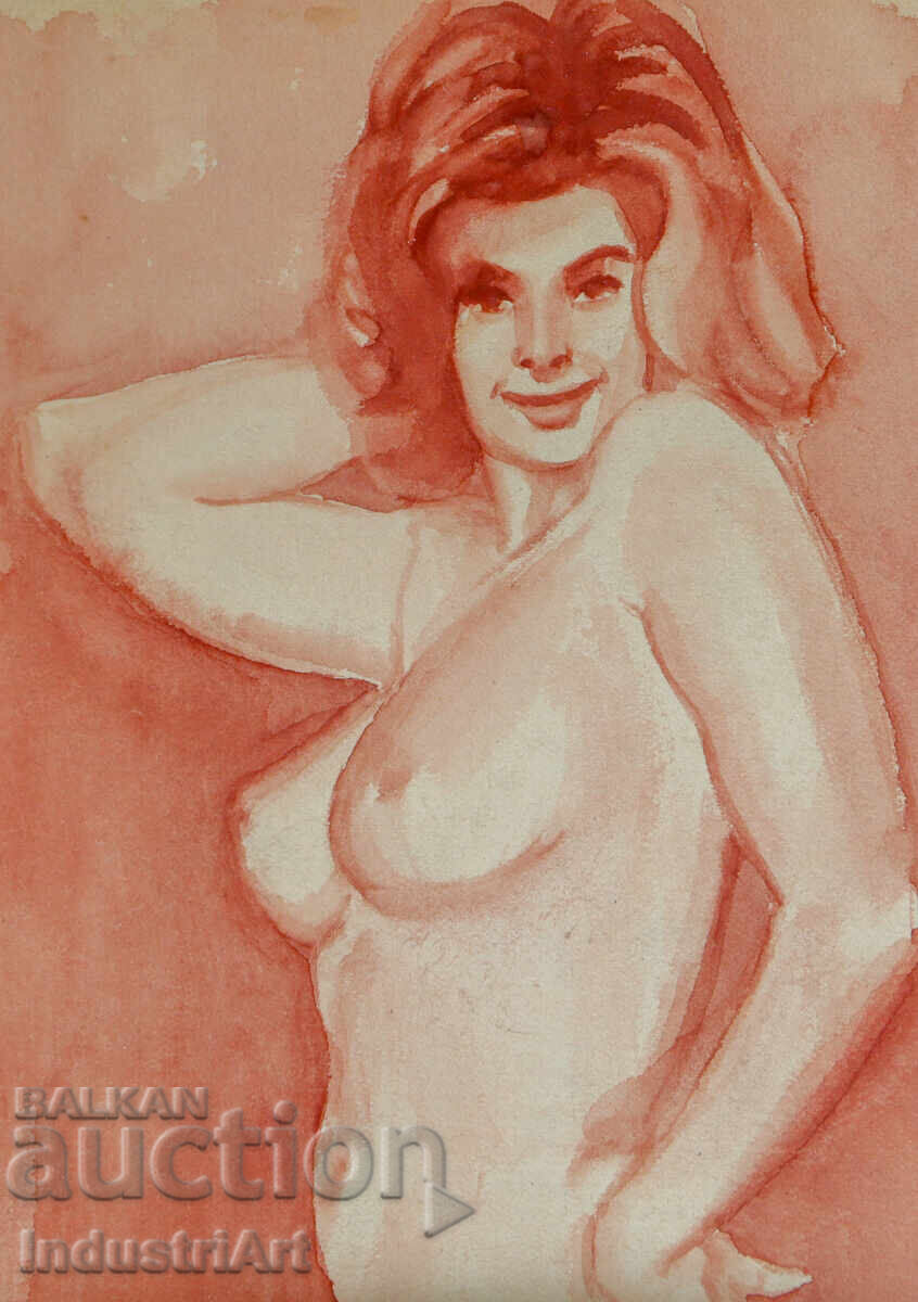 Delivery of Erotic watercolor painting female portrait nude body