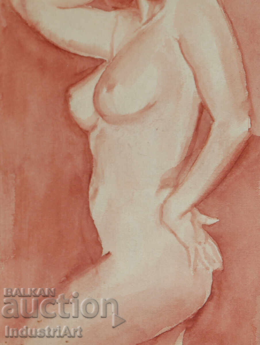 Erotic watercolor painting female portrait nude body - 5