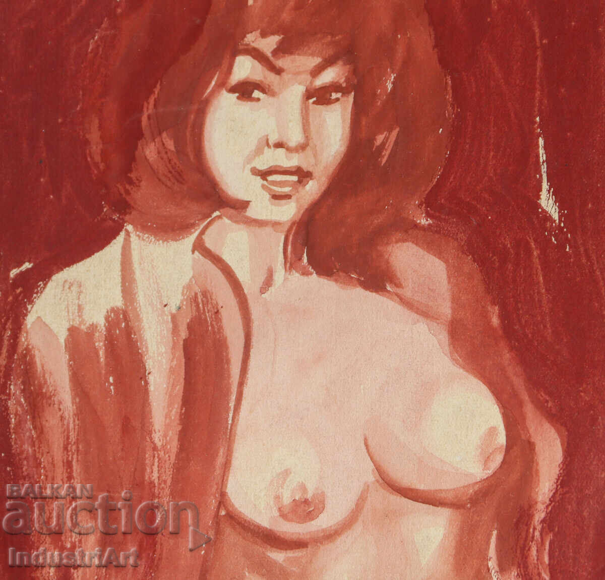 Erotic watercolor painting female portrait nude body - 5
