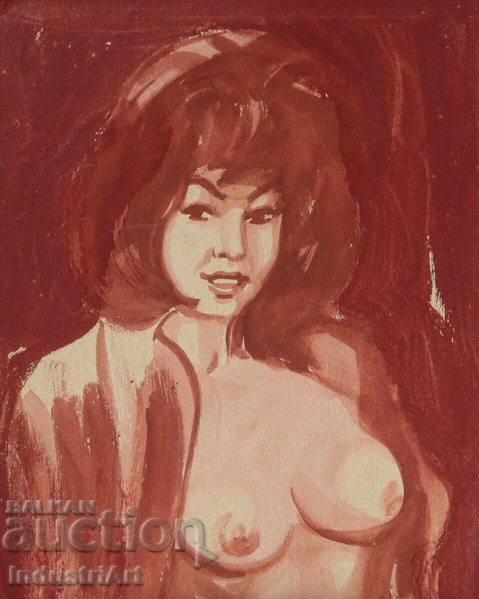 Erotic watercolor painting female portrait nude body