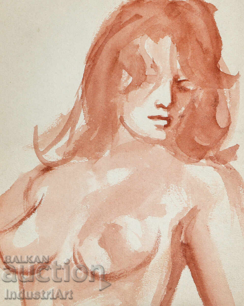 Erotic watercolor painting female portrait nude body with price 100.00 BGN | € 51.13