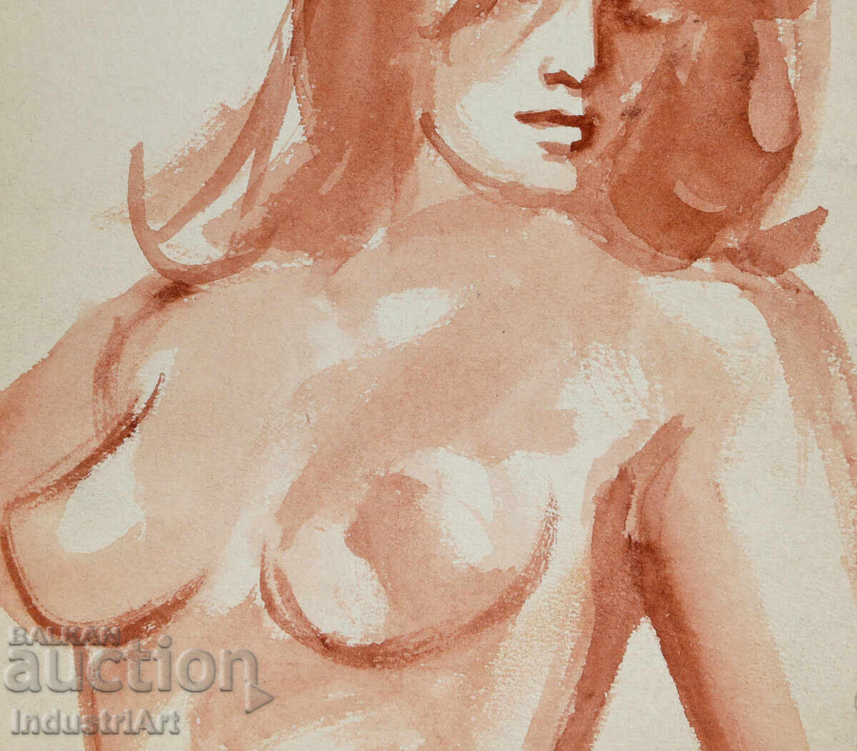 Erotic watercolor painting female portrait nude body - 5