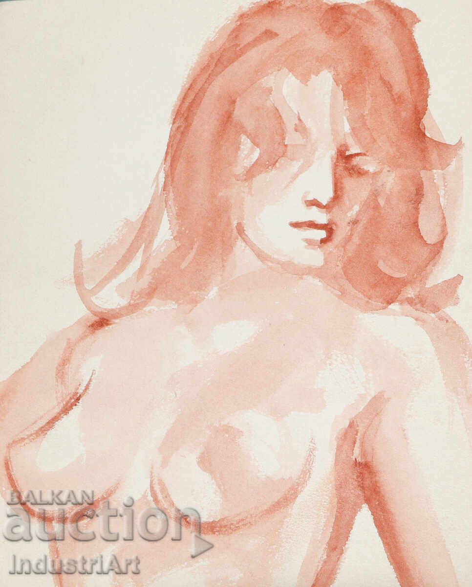 Erotic watercolor painting female portrait nude body
