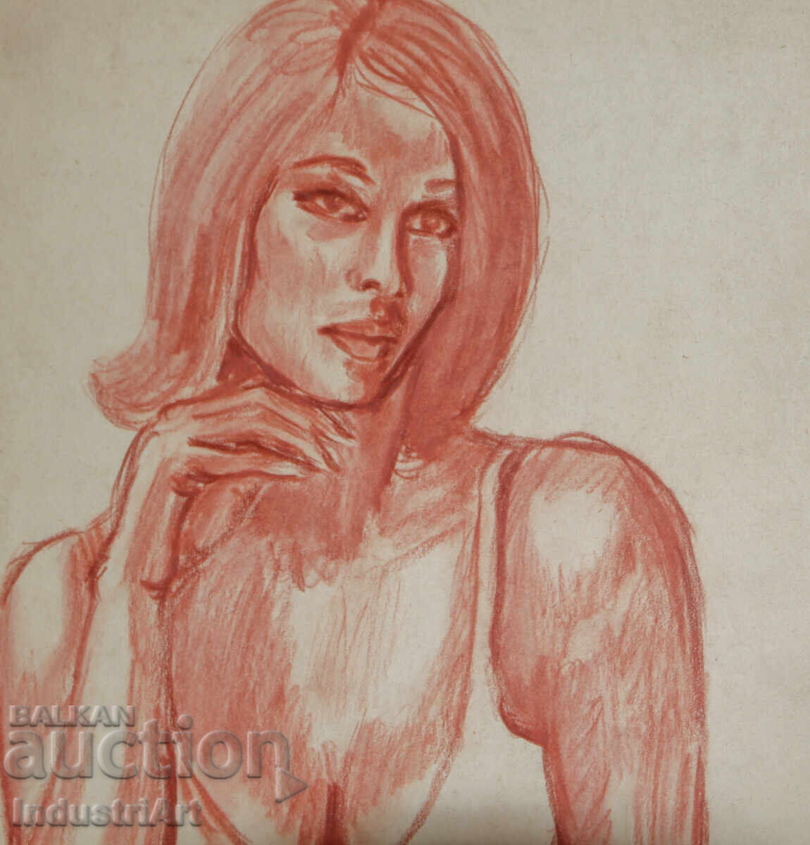 Παράδοση Παλιά παστέλ ζωγραφιά γυναικείο πορτρέτο