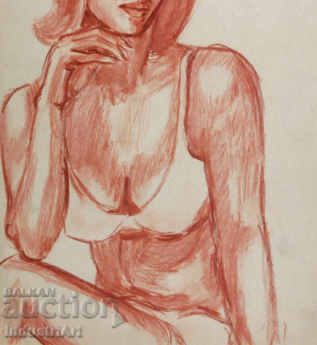 Παλιά παστέλ ζωγραφιά γυναικείο πορτρέτο - 5