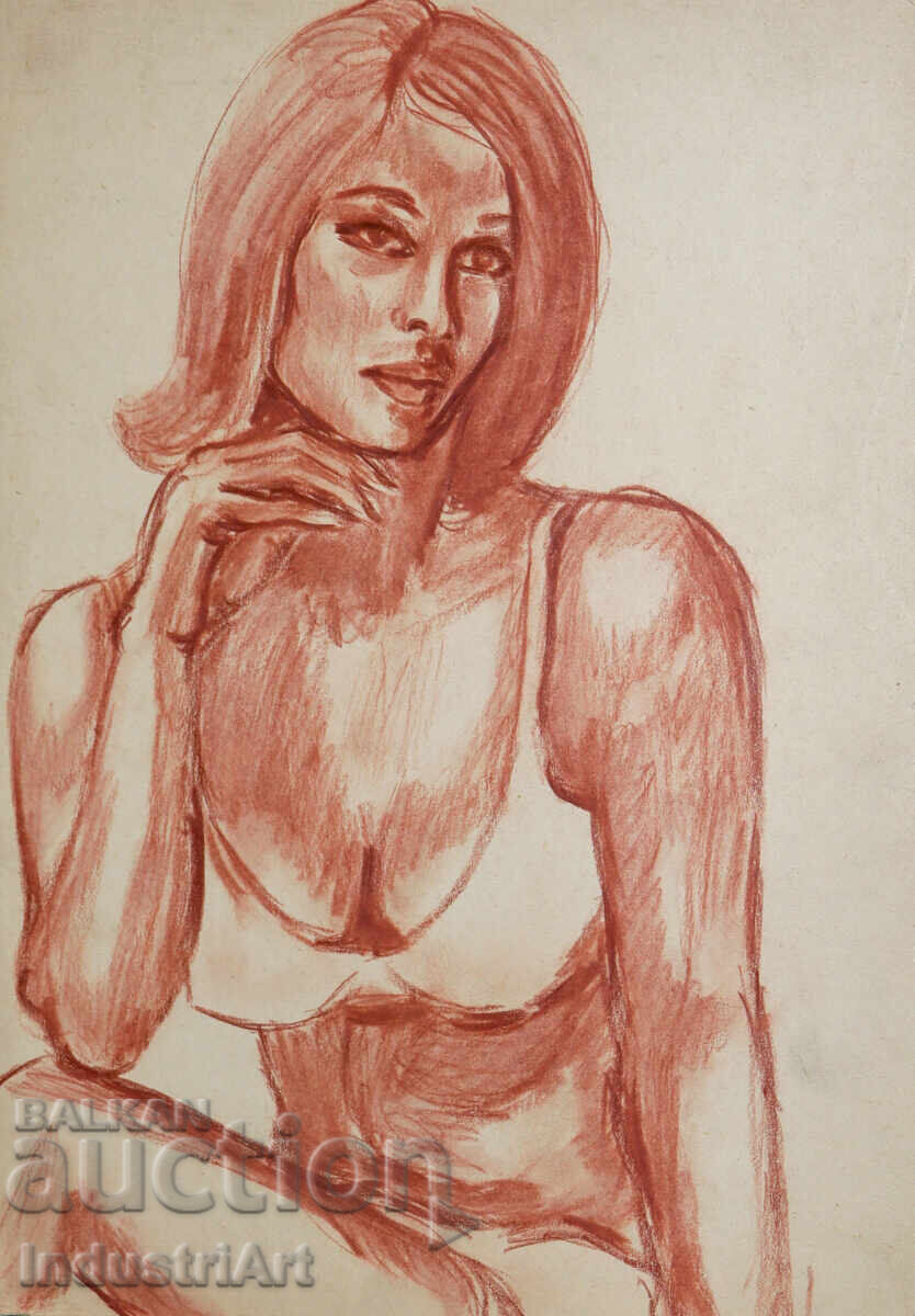 Παλιά παστέλ ζωγραφιά γυναικείο πορτρέτο